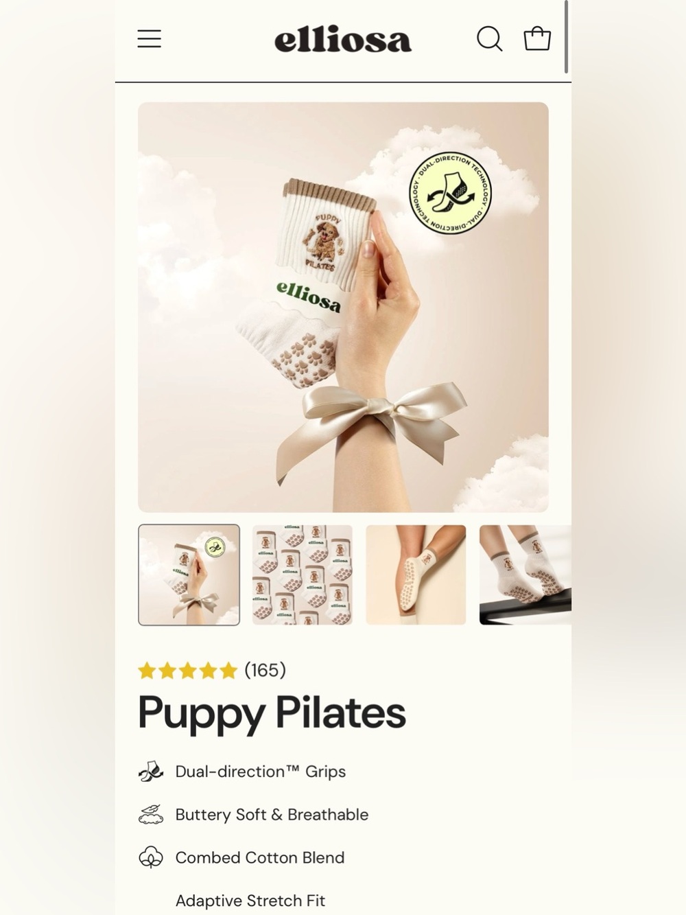 Elliosa Puppy Pilates Grip Socks One Size Women's